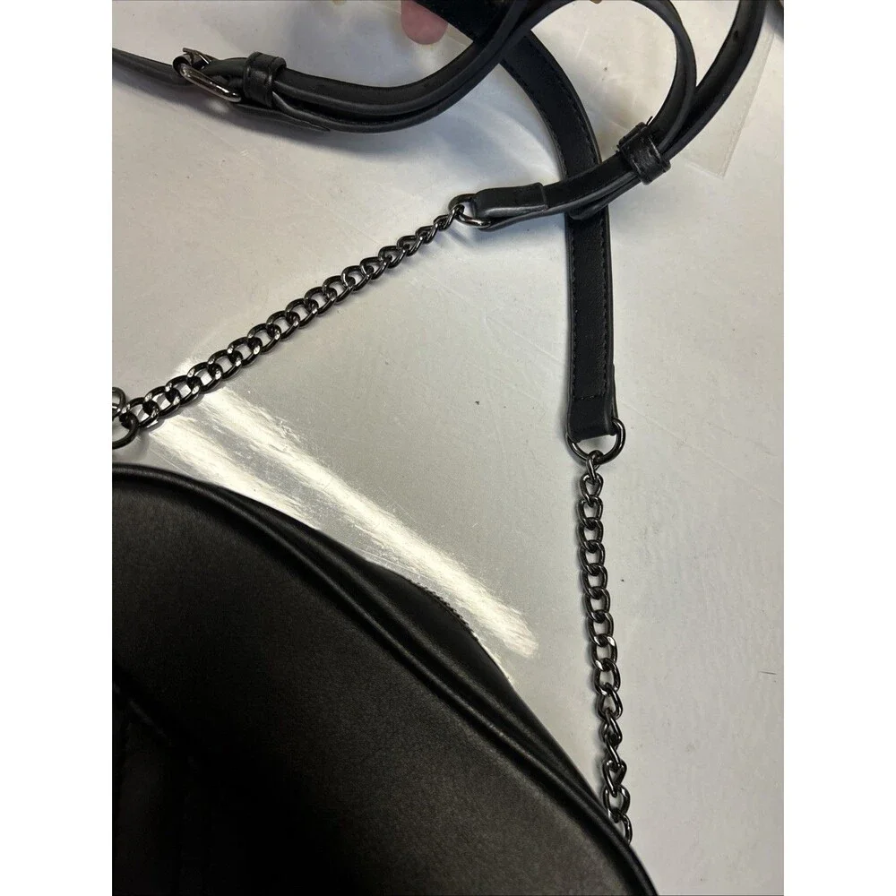 Lola Mae Black Faux Leather Chevron Crossbody Bag with Tassel